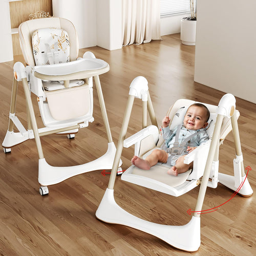 Baybee Nivio Convertible 3-in-1 Baby High Chair for Kids, Baby Swing Chair with 5 Height Adjustable, Footrest, Tray, 160° Recline, Safety Belt & Wheels Baybee India