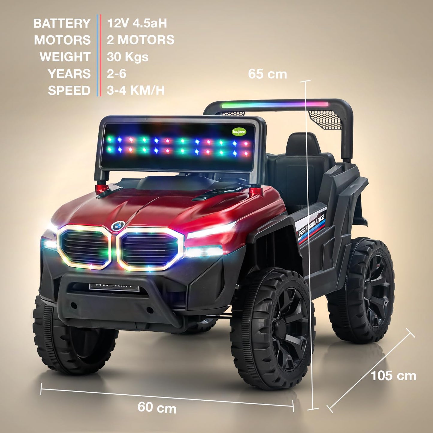 Baybee Alfton Pro Battery Operated Jeep for Kids, Ride on Toy Kids Car with RGB Lights &amp; Music,Rechargeable Electric Jeep Car for Kids to Drive 2 to 6 Years