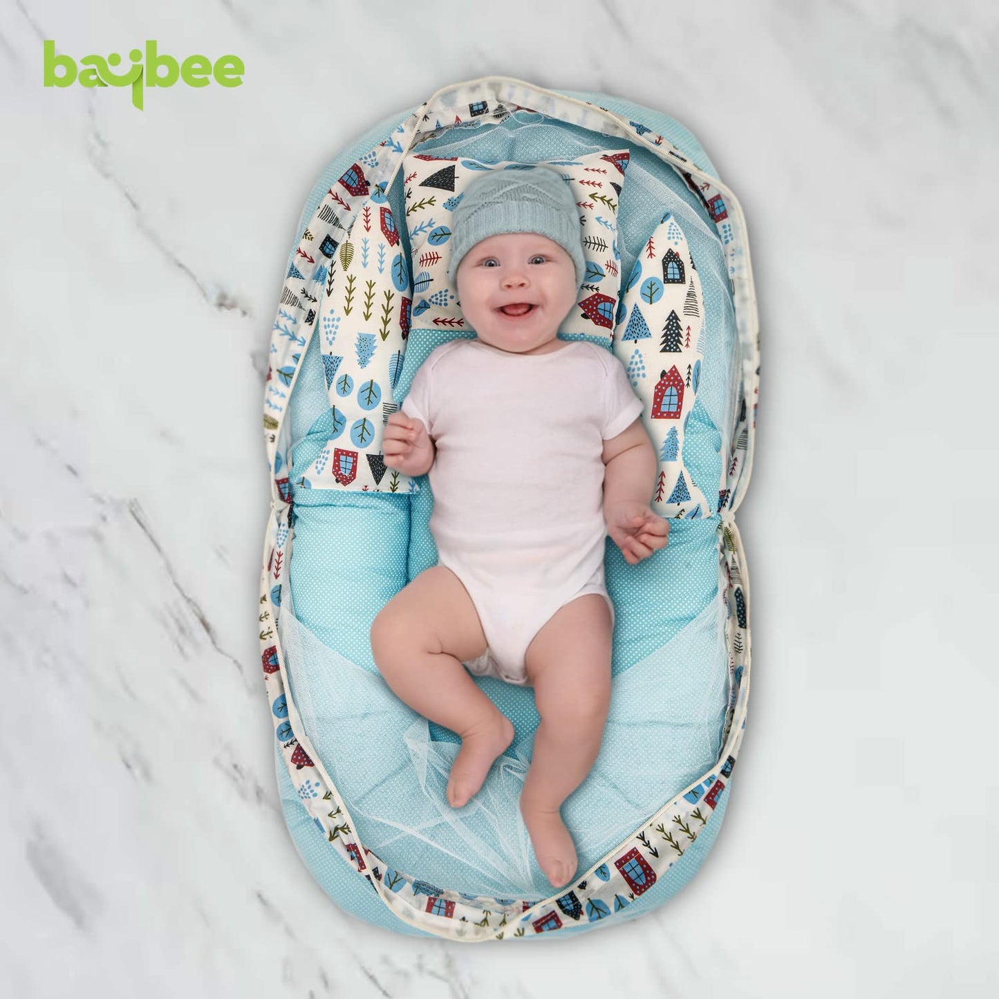 Baybee Baby Bedding Set for New Born Baby, Bed Mattress with Mosquito Net, Zip, Neck Pillow & 2 Bolsters