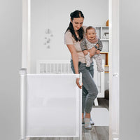 Baybee Retractable Mesh Baby Safety Gate for Kids, Baby Fence Barrier Pet Gate Expandable Upto 140Cm (White)