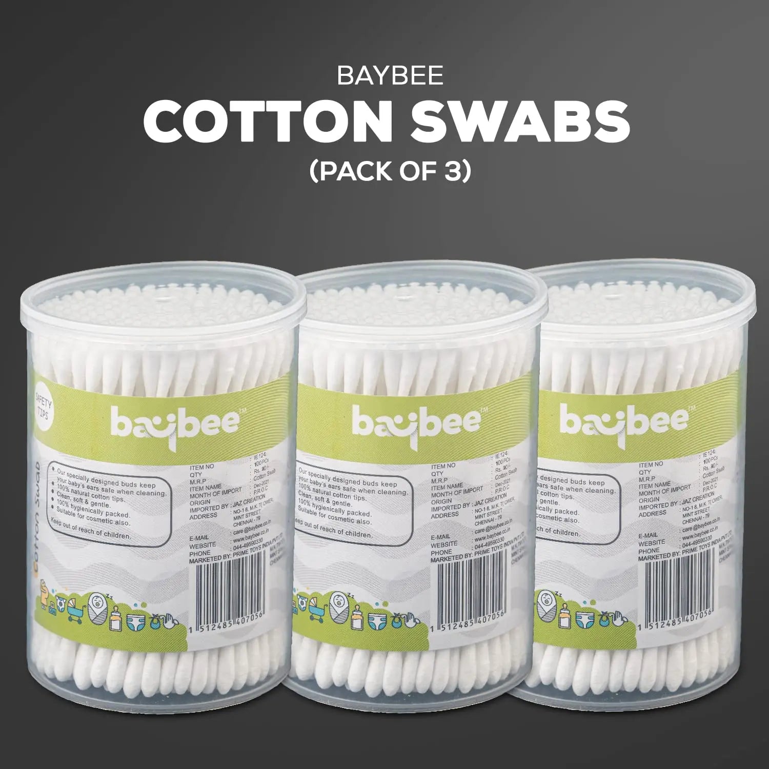Baybee 300 Pcs Baby Cotton Swab Ear Buds Cleaner, Safe & Hygienic for Babies (Pack of 3) BAYBEE
