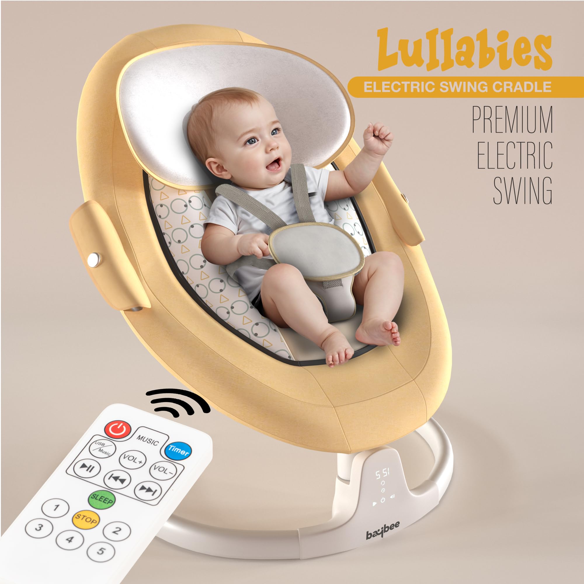 Baybee Lullabies Automatic Electric Baby Swing Cradle with Adjustable Swing Speed, Recline and Bluetooth