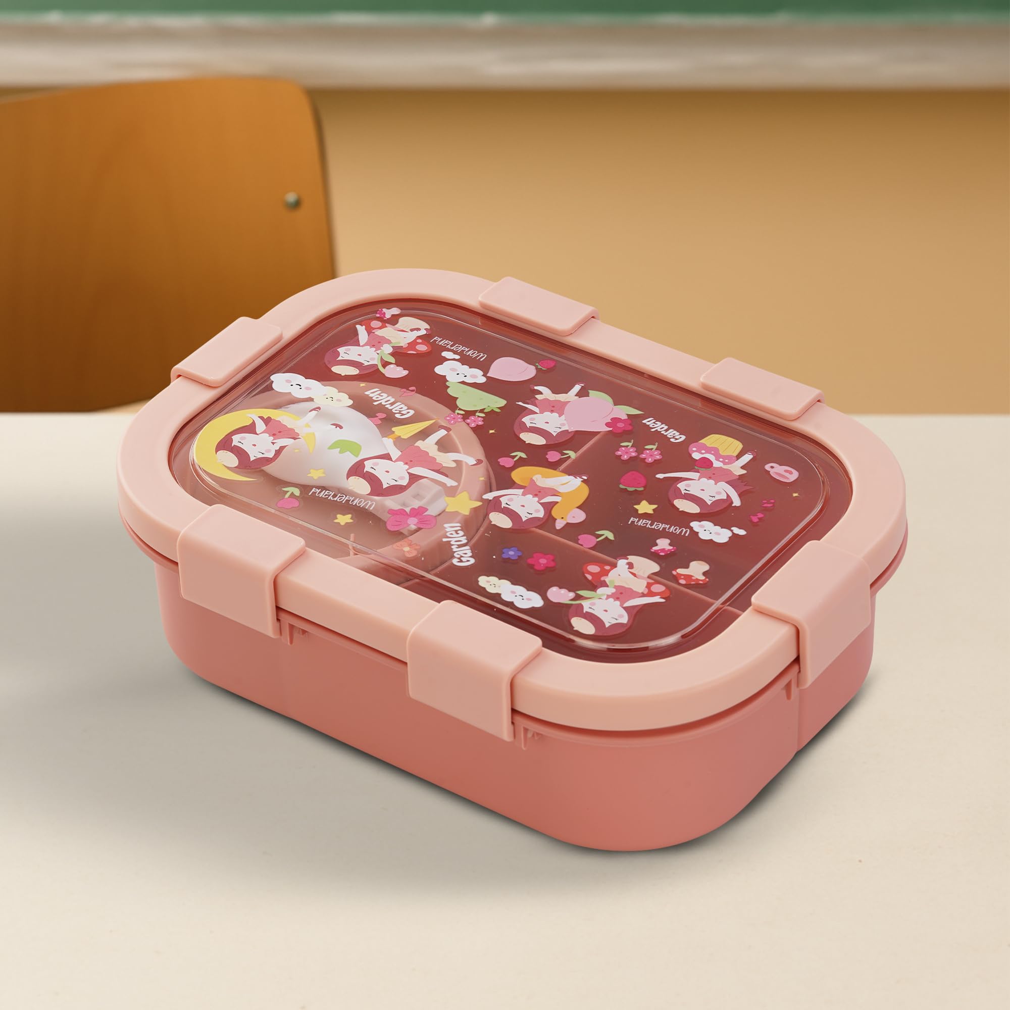 Baybee Fairy Garden Kids Lunch Box with 4 Compartments & Sauce Container (1000ml + 250ml)