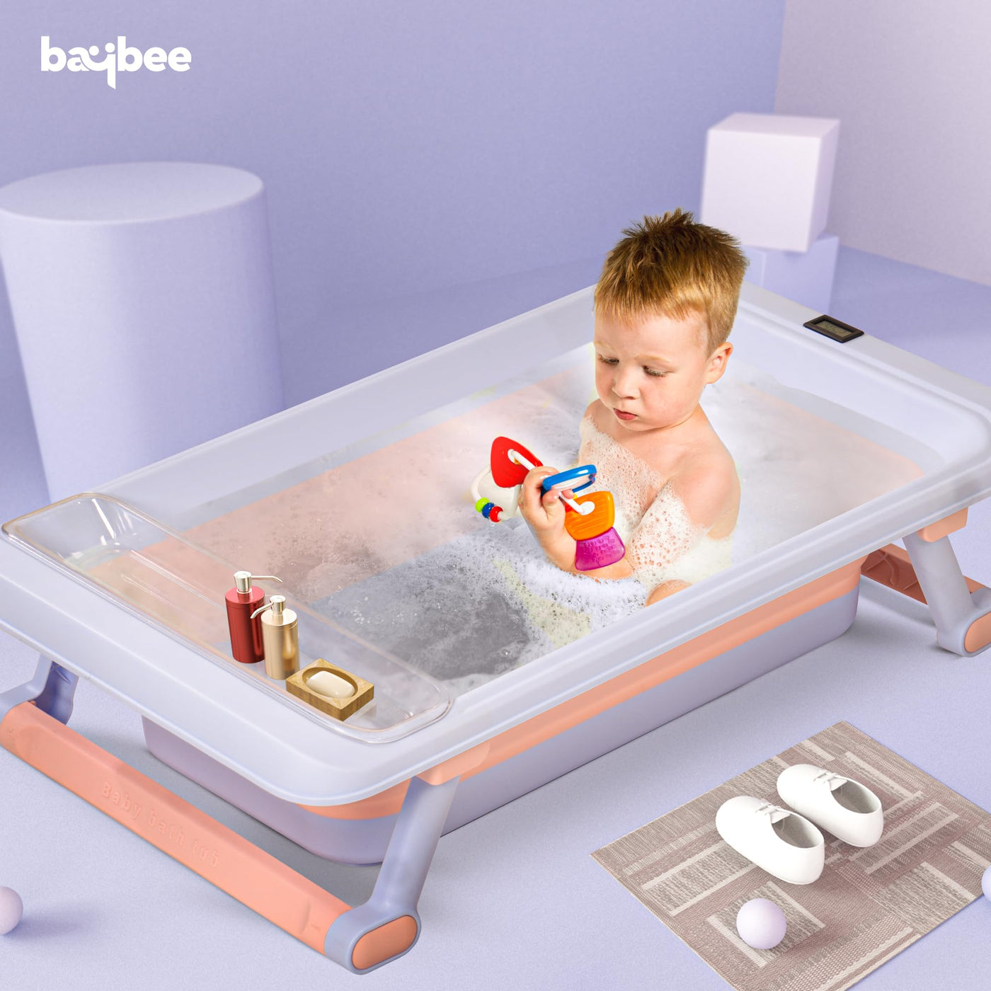 Baby Inflatable Bathtub with Air Pump - Portable Travel Toddler Bathing Tub  - Kids Foldable Shower Tub for Girl and Boy, Mini Air Swimming Pool