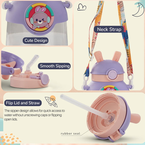 Baybee Bubbly Baby Sipper Water Bottle with Soft Silicone Straw and Adjustable Strap BAYBEE