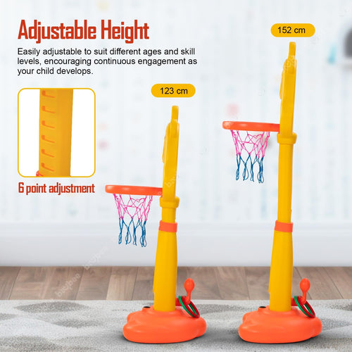 Baybee 4 in 1 Basketball for Kids with 6 Height Adjustable Stand, Basketball Hoop & Ring | Kids Basket Ball Set at Home | Preschool Kids Play Area Indoor & Outdoor for Kids Age 3+ Years BAYBEE