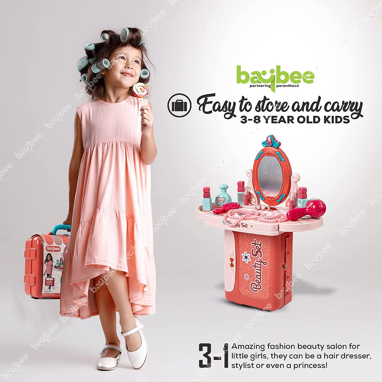 Baybee 3 in 1 Kids Beauty Makeup Kit Set Toys for Girls, Convertible Dressing Table & Suitcase