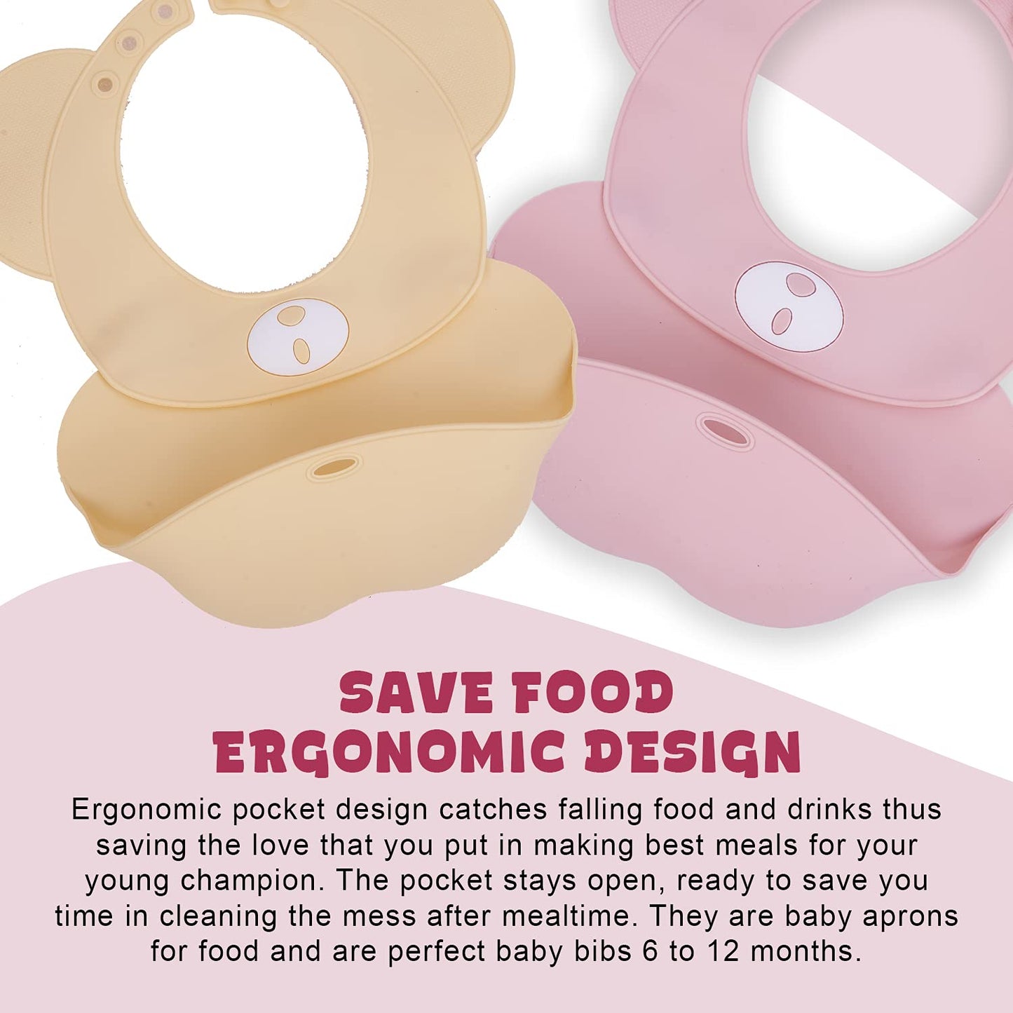 BAYBEE Silicone Baby Bib, BPA Free Soft, Durable & Adjustable Food Grade Bibs for Baby Feeding, Waterproof Feeding Apron pack of Two