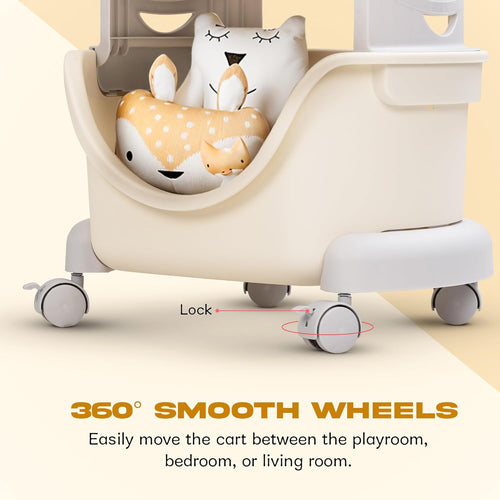 BAYBEE Astronaut Toy Storage Organizer for Kids | 2-Level Detachable Rolling Cart with Center-Locking Wheels | Bookshelf  Rack with Dust-Proof Flip Door BAYBEE