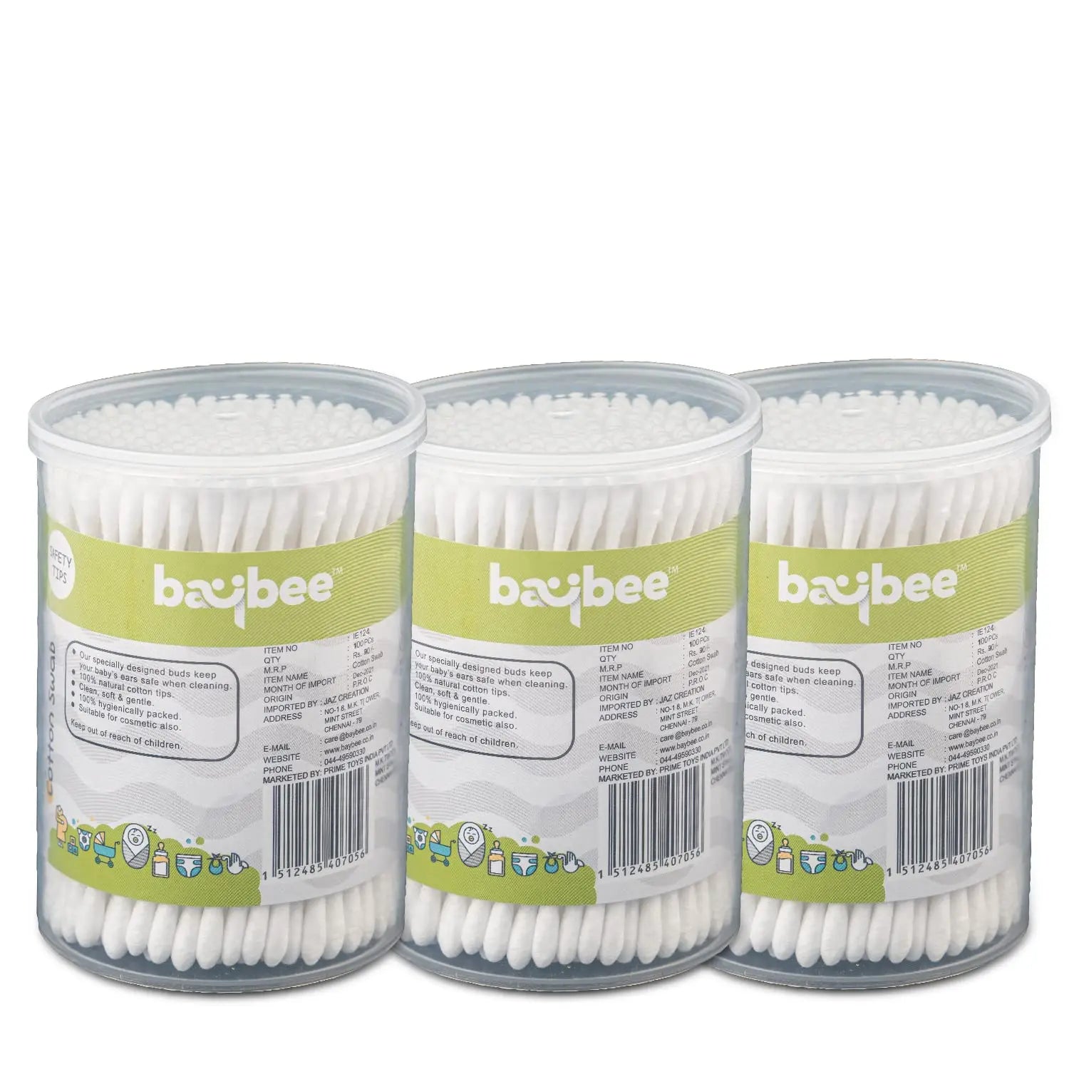 Baybee 300 Pcs Baby Cotton Swab Ear Buds Cleaner, Safe & Hygienic for Babies (Pack of 3) BAYBEE