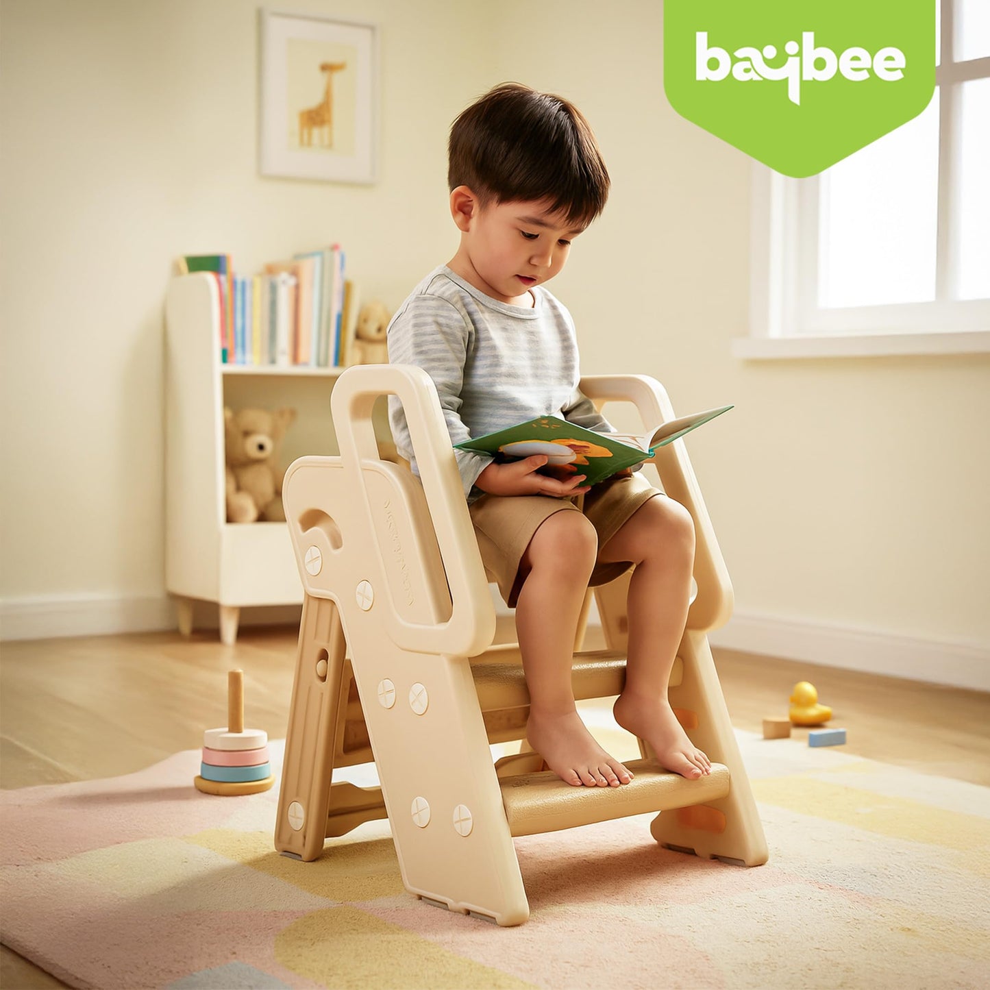 Baybee 4 in 1 Toddler Step Stool for Kids 3-Step Stepping Ladder with Handles Potty Training Seat with Ladder BAYBEE