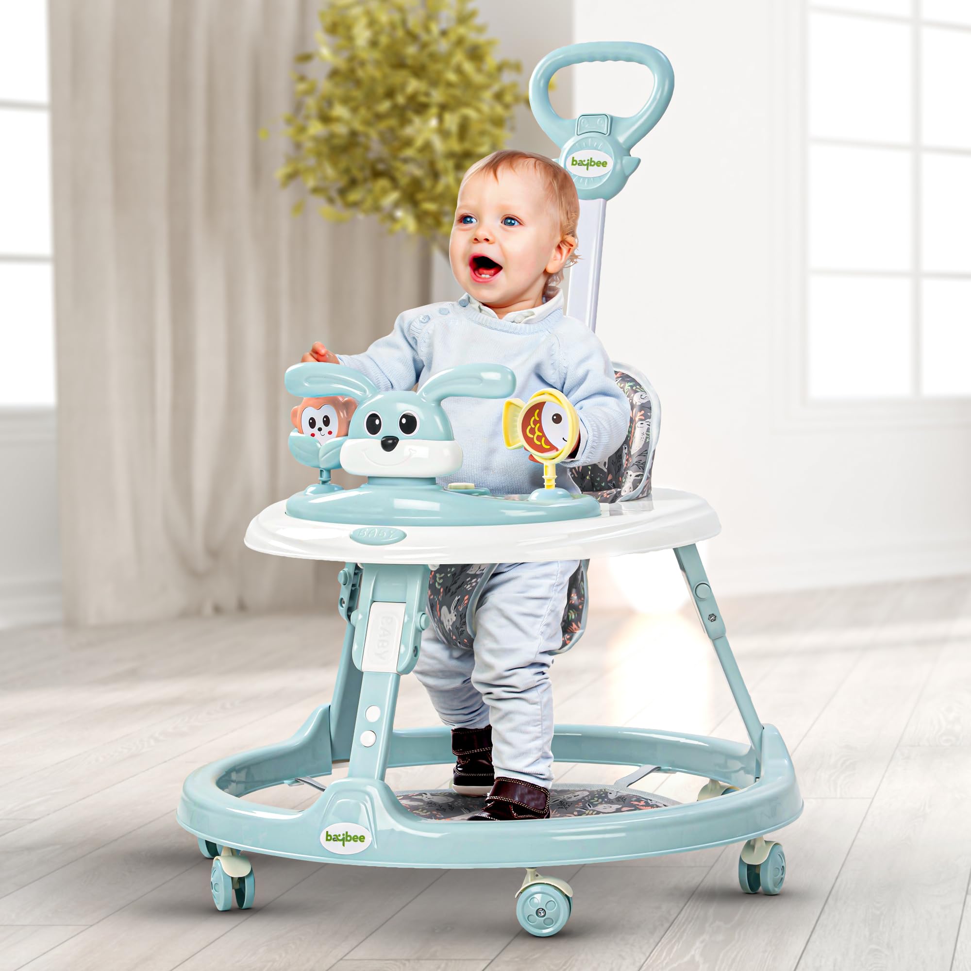 Baybee 2 in 1 Bunny Pro Baby Walker for Kids with Push Handle, Kids Walker with 2 Adjustable Height, Mat & Musical Toy Bar | Activity Walker for Baby | Push Walker Baby 6-18 Months Boys Girls