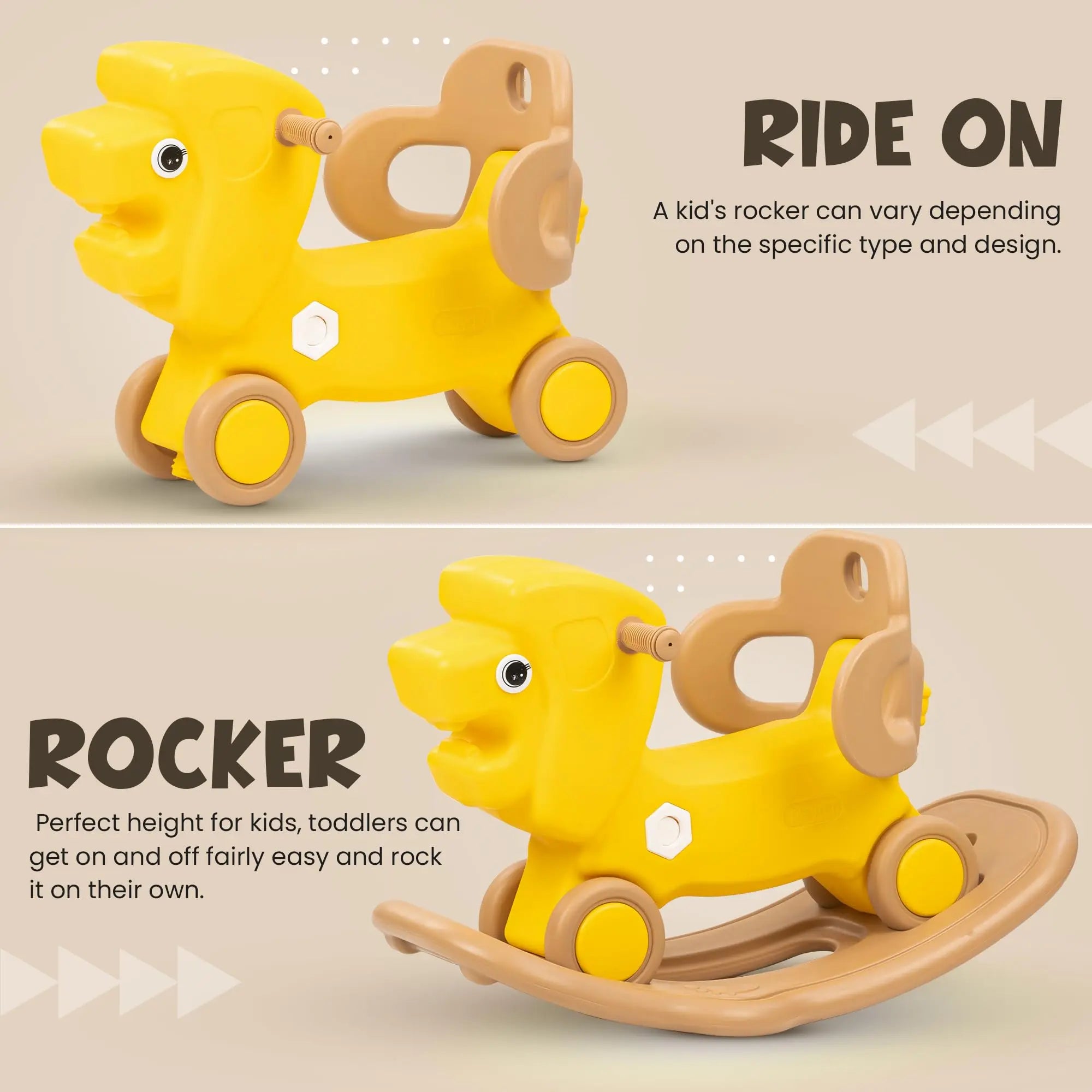 Baybee 2 in 1 Baby Horse Push Ride on Car with Rocker for Kids with Handle & Safety Guardrail (Lion) BAYBEE