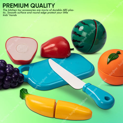 BAYBEE Fruit Toys Set For Kids|5Pcs Realistic Sliceable Fruits Cutting Play Toy|Fruits For Kids Toys With Knife & Cutting Board BAYBEE