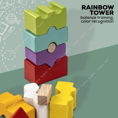 Baybee Wooden Rainbow Tower Building Blocks for Kids BAYBEE