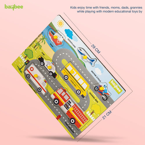Baybee Transport Vehicle Wooden Puzzle Games for Kids with Easy Pulling Knob 7 Pcs BAYBEE