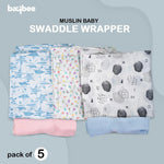 Baybee New Born Baby Cotton Muslin Swaddle Wrapper Blanket - Magical Space (Pack of 5) BAYBEE