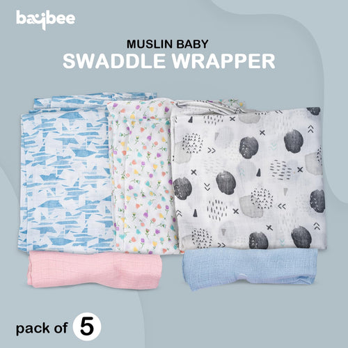 New Born Baby Cotton Muslin Swaddle Wrapper Blanket - Magical Space   (Pack of 5)