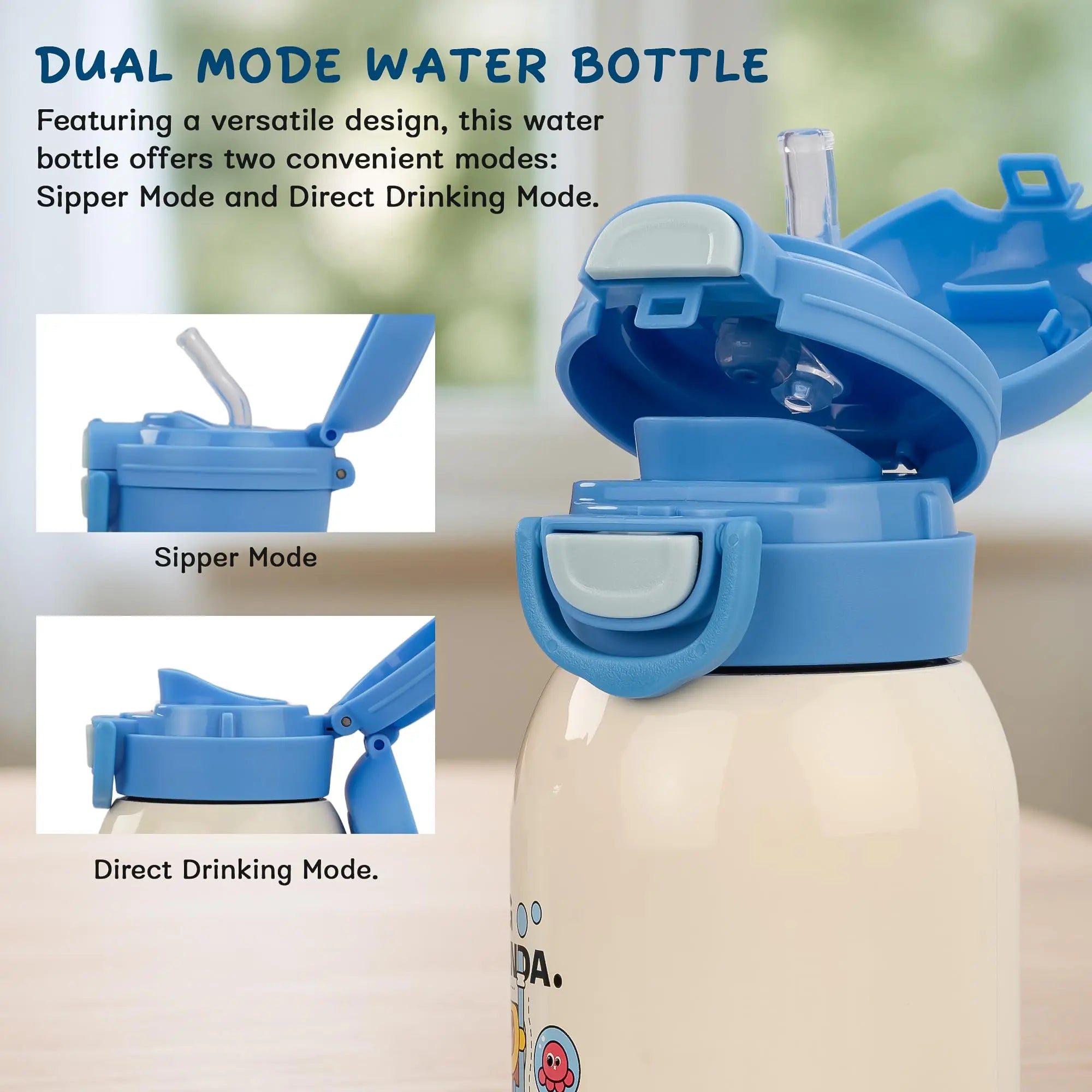 Baybee 2 in 1 PandaPlunge Baby Sipper Bottle with Straw for Kids Sipper Water Bottle (550ml) BAYBEE