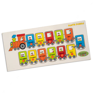 BAYBEE Toddlers Train Theme with Passenger & Months Name Educational Learning Knob Pegged Puzzle for Kids Early Reading Practice Toy for Pre-Schoolers