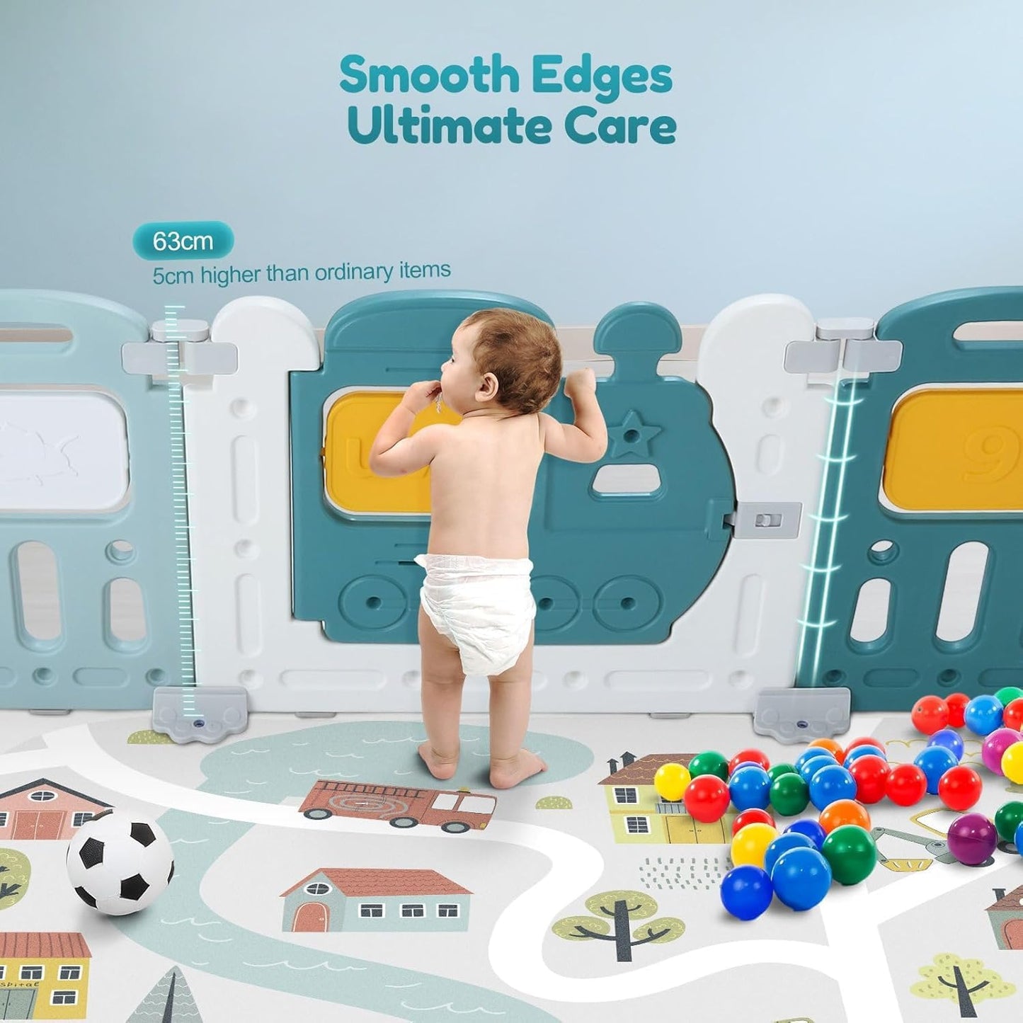 Baybee Train Kids Playpen for Babies Foldable Baby Play Area Indoor Setup with Safety Lock (16 Panels) BAYBEE