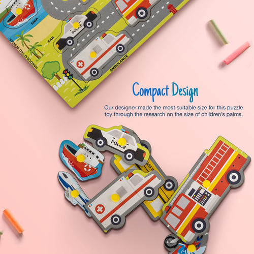 Baybee Transport Vehicle Wooden Puzzle Games for Kids with Easy Pulling Knob 7 Pcs BAYBEE
