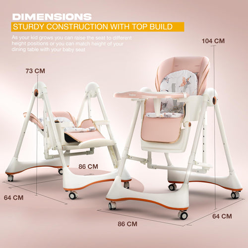 Baybee Nivio Convertible 3-in-1 Baby High Chair for Kids, Baby Swing Chair with 5 Height Adjustable, Footrest, Tray, 160° Recline, Safety Belt & Wheels Baybee India