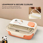 Baybee Panda Tiffin Box Stainless Steel Lunch Box with 3 Compartments with Spoon & Fork (900ml) BAYBEE