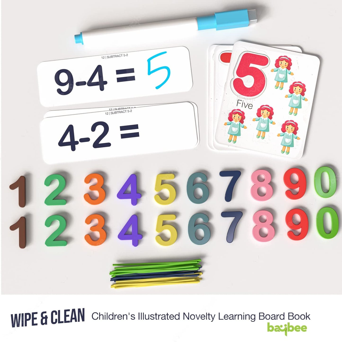 Baybee Wooden Learning Toys, Counting Sticks and Math Toys, Wipe and Clean Cards BAYBEE