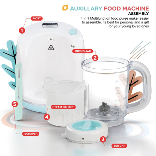 BAYBEE 4-in-1 Multifunctional Electric Baby Food Processor for Baby Food Maker with Steamer, Chopper & Grinder | Portable Baby Food Blender and Steamer | Food Mixer Smart Heat Baby Blender BAYBEE