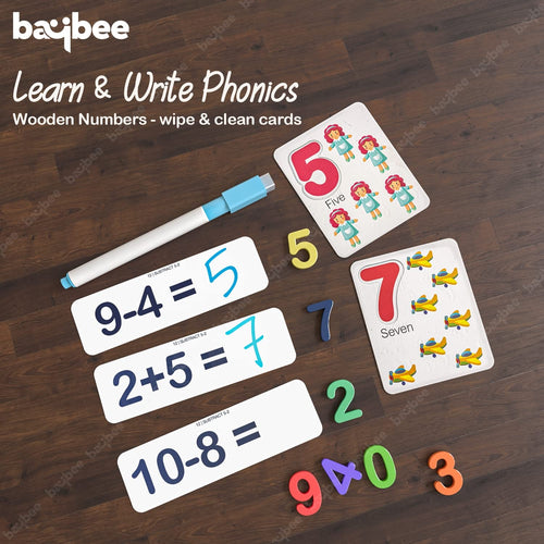 Baybee Wooden Learning Toys, Counting Sticks and Math Toys, Wipe and Clean Cards BAYBEE