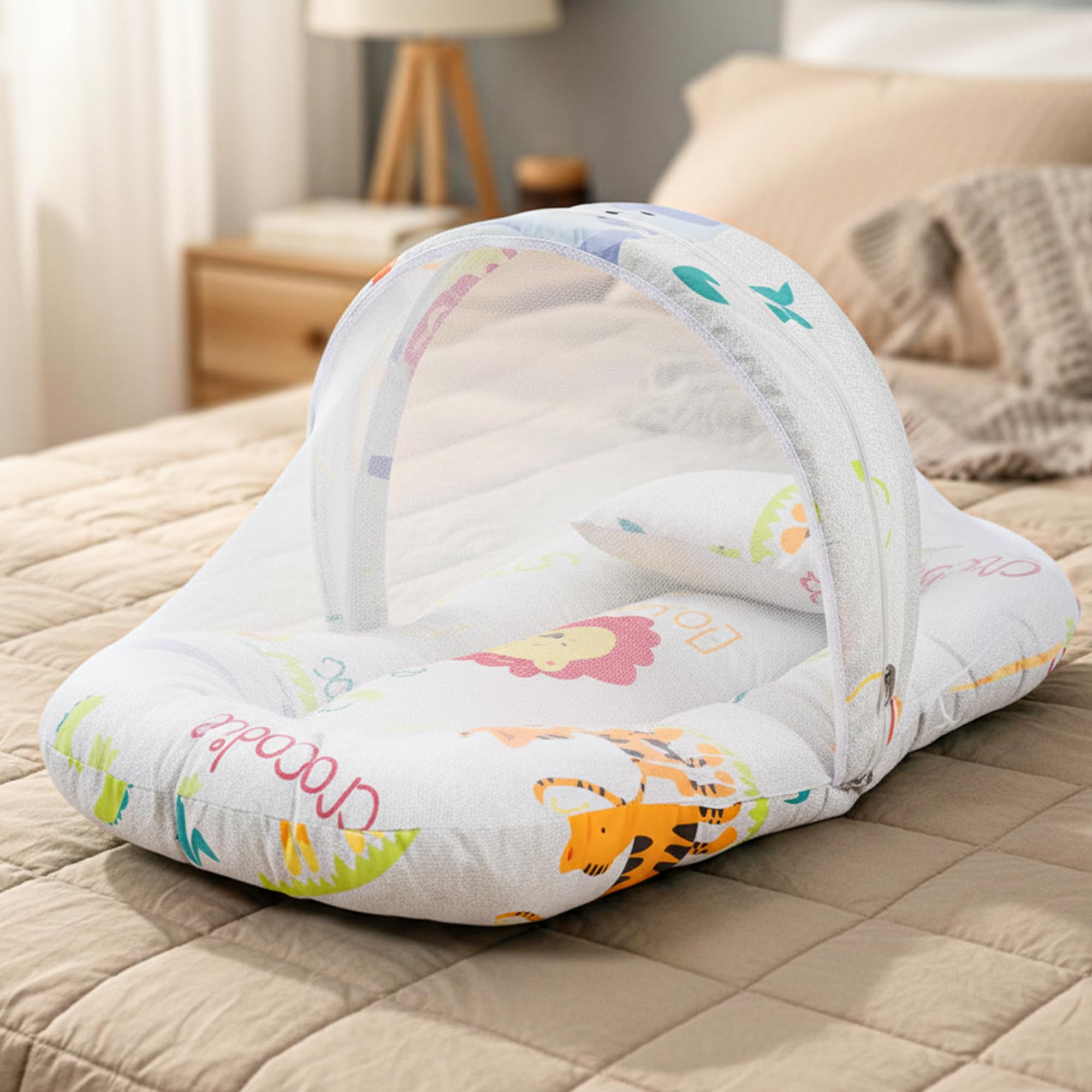 Baybee SafeDreams Series Baby Bedding Set for New Born Baby Mosquito Net & Neck Pillow, Sleeping Nest