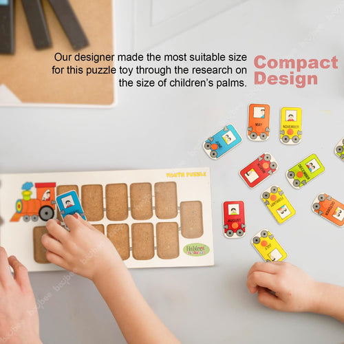 BAYBEE Toddlers Train Theme with Passenger & Months Name Educational Learning Knob Pegged Puzzle for Kids Early Reading Practice Toy for Pre-Schoolers BAYBEE