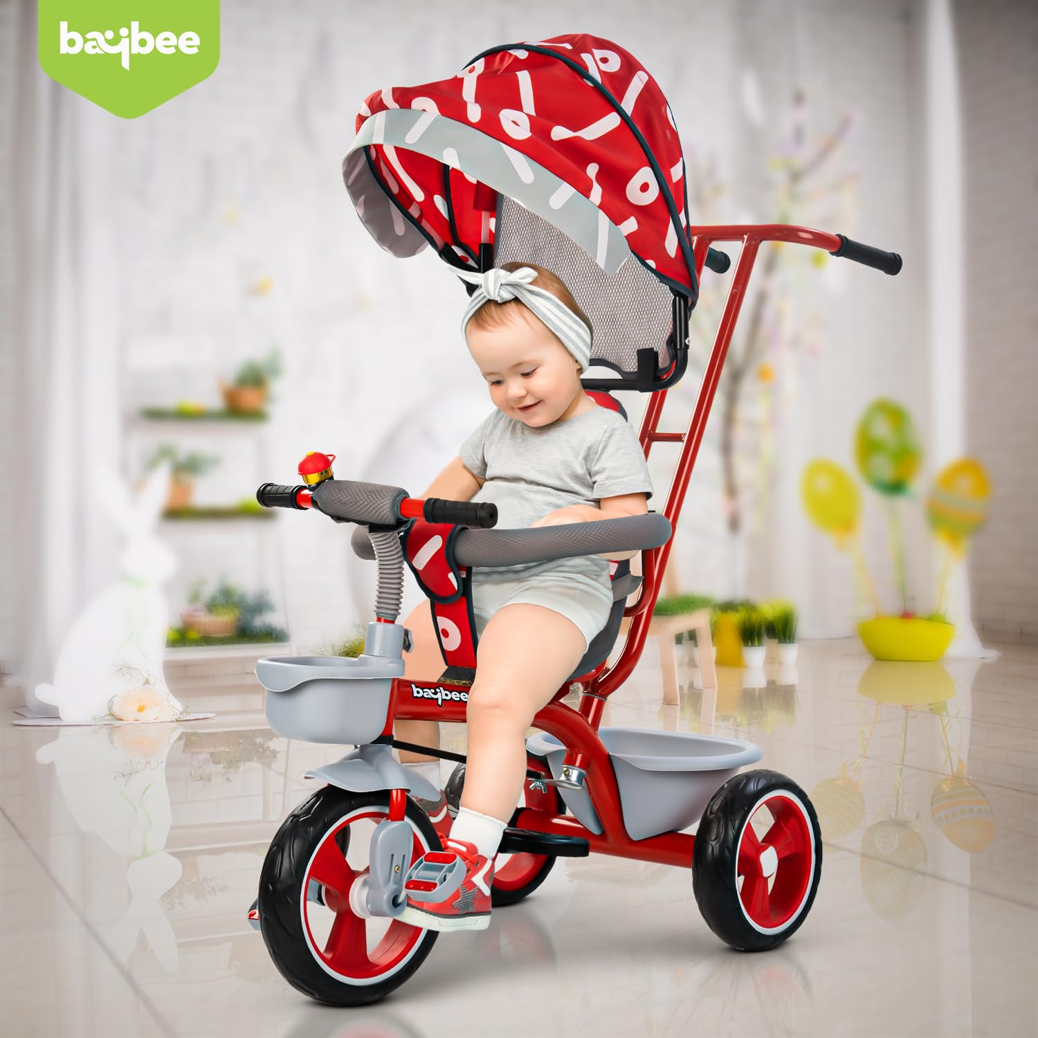 Baybee Trico 2 in 1 Baby Tricycles for Kids, Plug N Play Tricycle with Parental Handle, Canopy, & Safety Belt