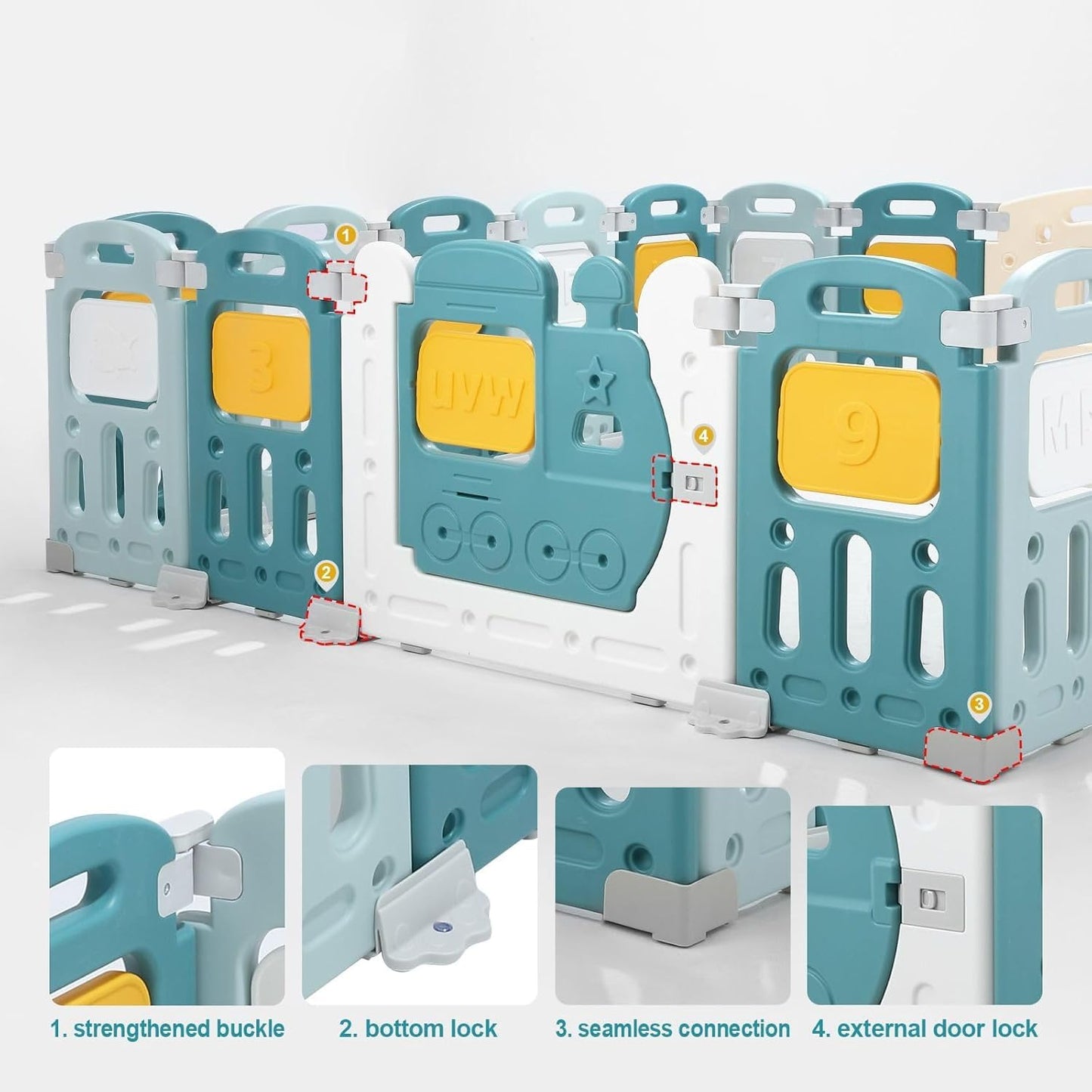 Baybee Train Kids Playpen for Babies Foldable Baby Play Area Indoor Setup with Safety Lock (18 Panels) BAYBEE