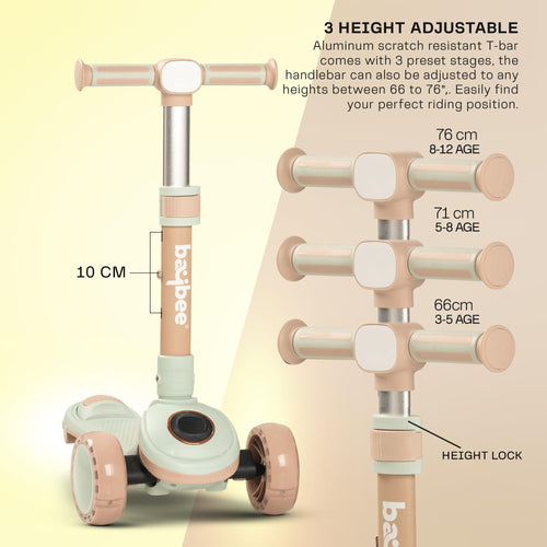 Baybee Taz Skate Scooter for Kids, Smart 3 Wheel Kids Scooter with Height Adjustable & Music | Kick Scooter with LED PU Wheels, Rear Brake BAYBEE