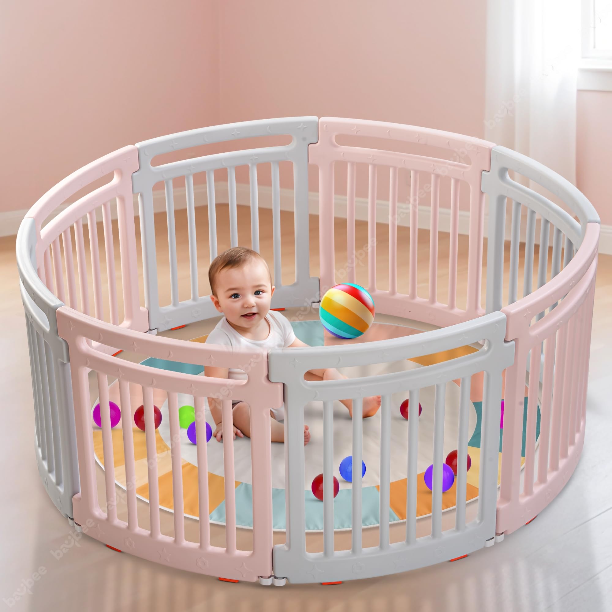 Baybee 8 Panel Kids Playards Playpen for Babies Upto 5 Year, Foldable Activity Baby Playpen with Rubber Base, Play Gate Fence for Toddlers