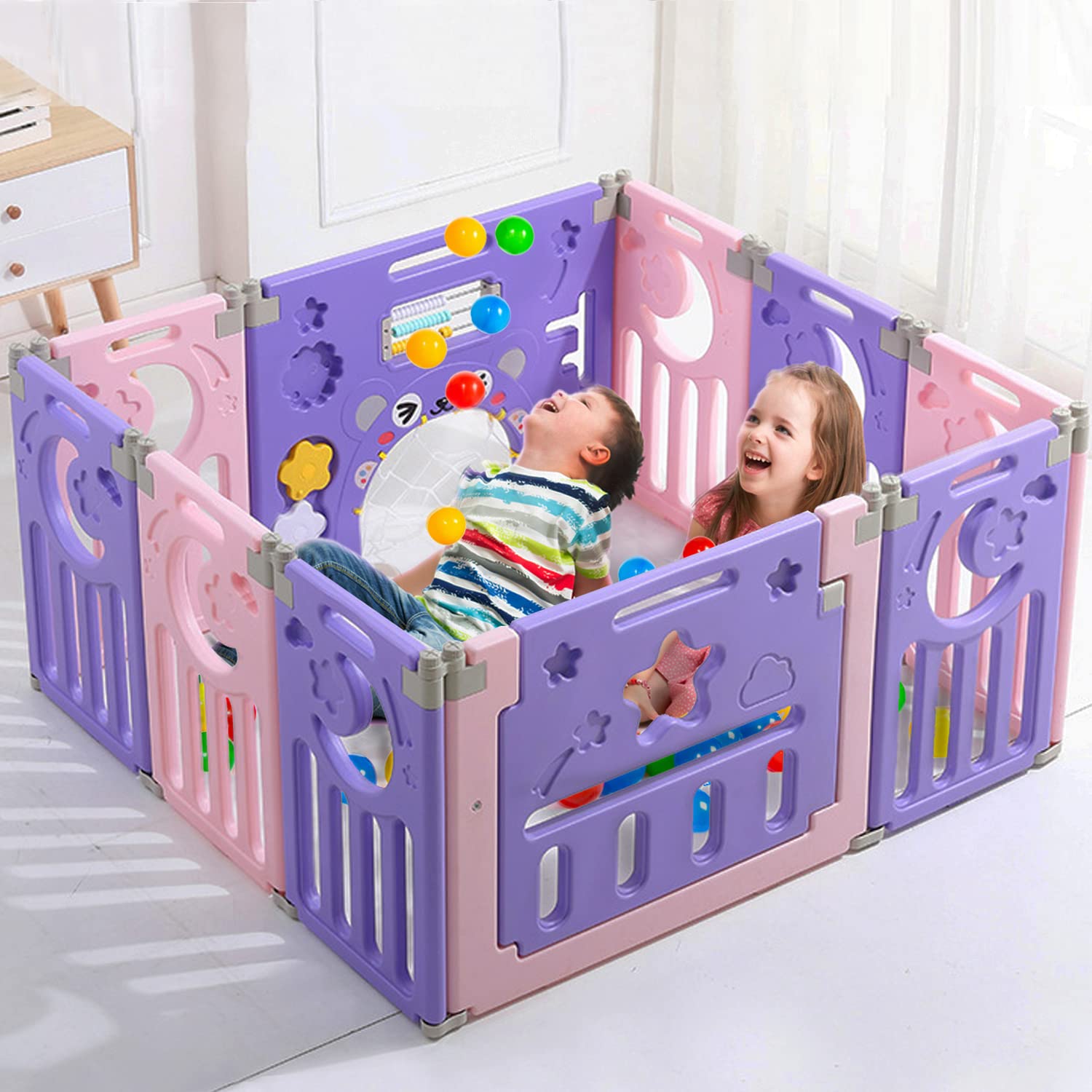 Baybee Playard Playpen for Kids, Portable Baby Activity with Safety Lock & Suction Cup (8 panel + 2 gate)