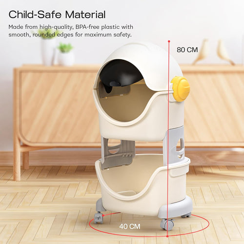 BAYBEE Astronaut Toy Storage Organizer for Kids | 2-Level Detachable Rolling Cart with Center-Locking Wheels | Bookshelf  Rack with Dust-Proof Flip Door BAYBEE