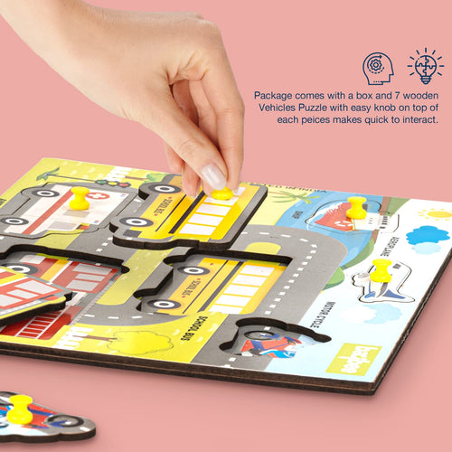 Baybee Transport Vehicle Wooden Puzzle Games for Kids with Easy Pulling Knob 7 Pcs BAYBEE