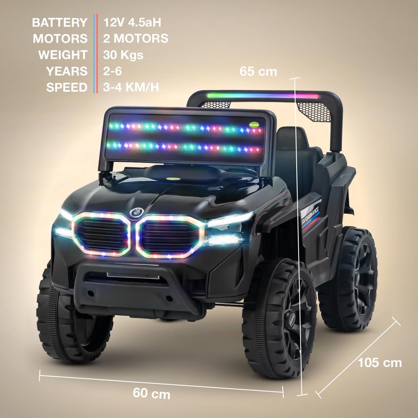 Baybee Alfton Pro Battery Operated Jeep for Kids, Ride on Toy Kids Car with RGB Lights &amp; Music,Rechargeable Electric Jeep Car for Kids to Drive 2 to 6 Years