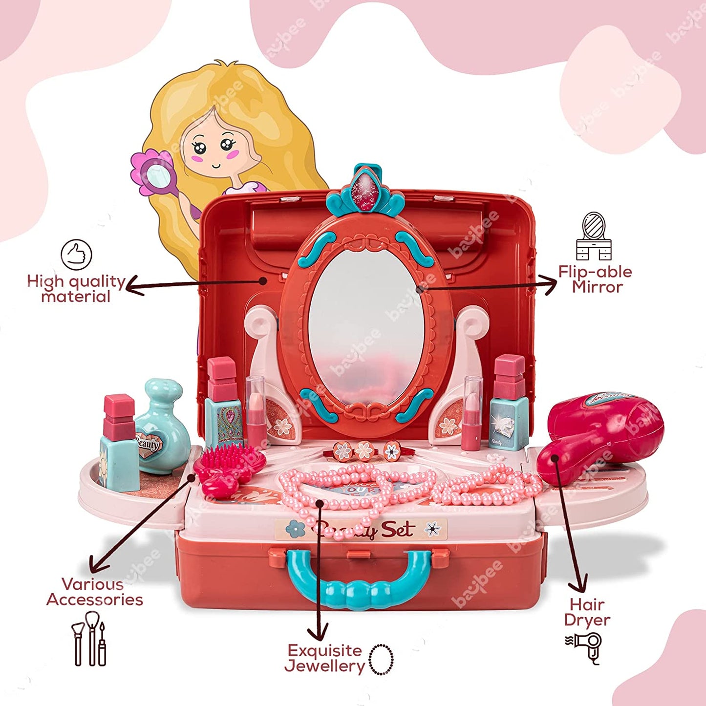 Baybee 3 in 1 Kids Beauty Makeup Kit Set Toys for Girls, Convertible Dressing Table & Suitcase