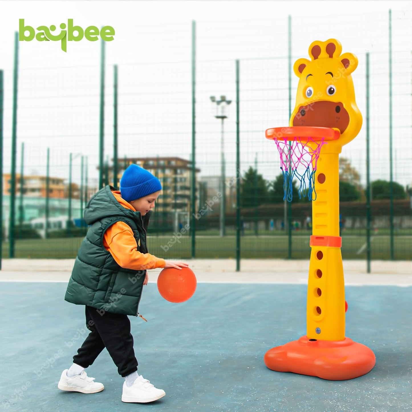 Baybee 4 in 1 Basketball for Kids with 6 Height Adjustable Stand, Basketball Hoop & Ring | Kids Basket Ball Set at Home | Preschool Kids Play Area Indoor & Outdoor for Kids Age 3+ Years