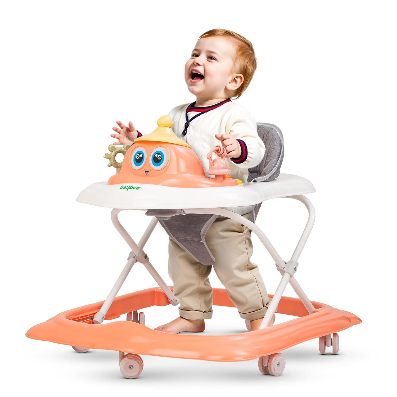 Baybee Binky Baby Walker, Foldable Kids Walker with 2 Height Adjustable & 360° Wheels | Activity Walker for Baby with Detachable Food & Musical Toy Tray