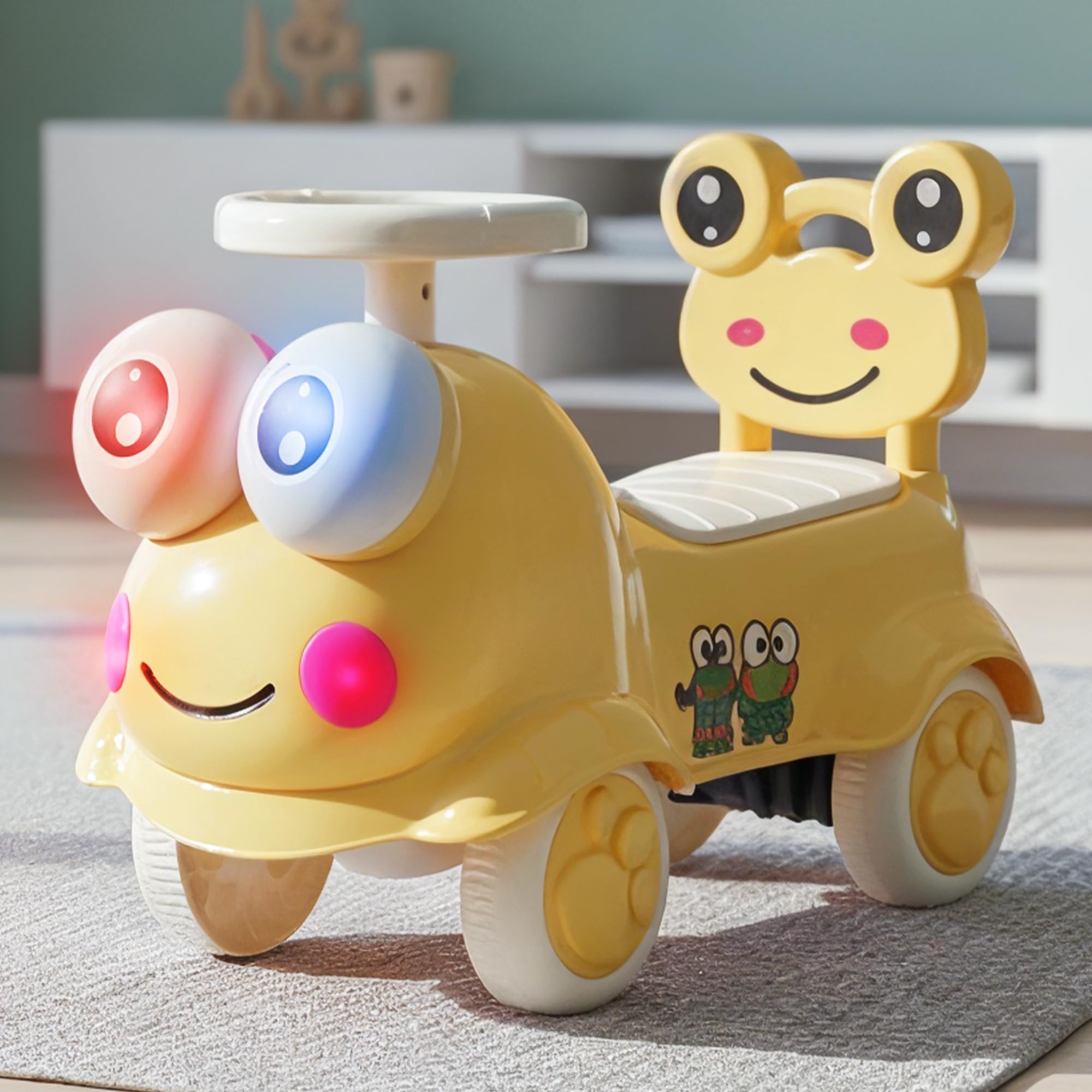 Baybee Kermit Ride on Cars for Kids Indoor Baby Push Ride-ons with Glowing Lights