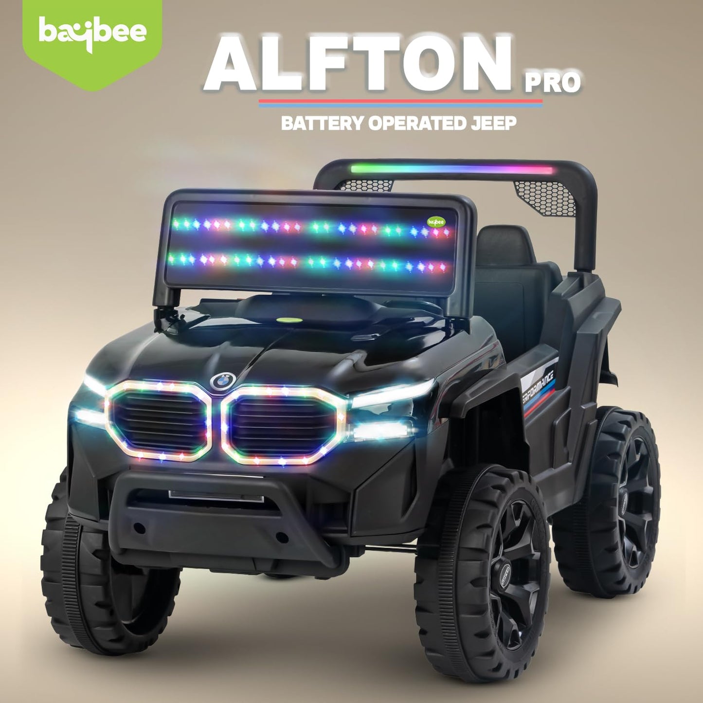 Baybee Alfton Pro Battery Operated Jeep for Kids, Ride on Toy Kids Car with RGB Lights &amp; Music,Rechargeable Electric Jeep Car for Kids to Drive 2 to 6 Years