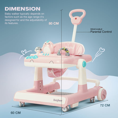 Baybee Flix 3 IN 1 Baby Walker for Kids, Activity Kids Walker with Parental Push Handle & 3 Height Adjustable, Walker for Baby with Musical Toy Bar & Stopper, Walker Baby 6-18 Months Boys Girls Baybee India