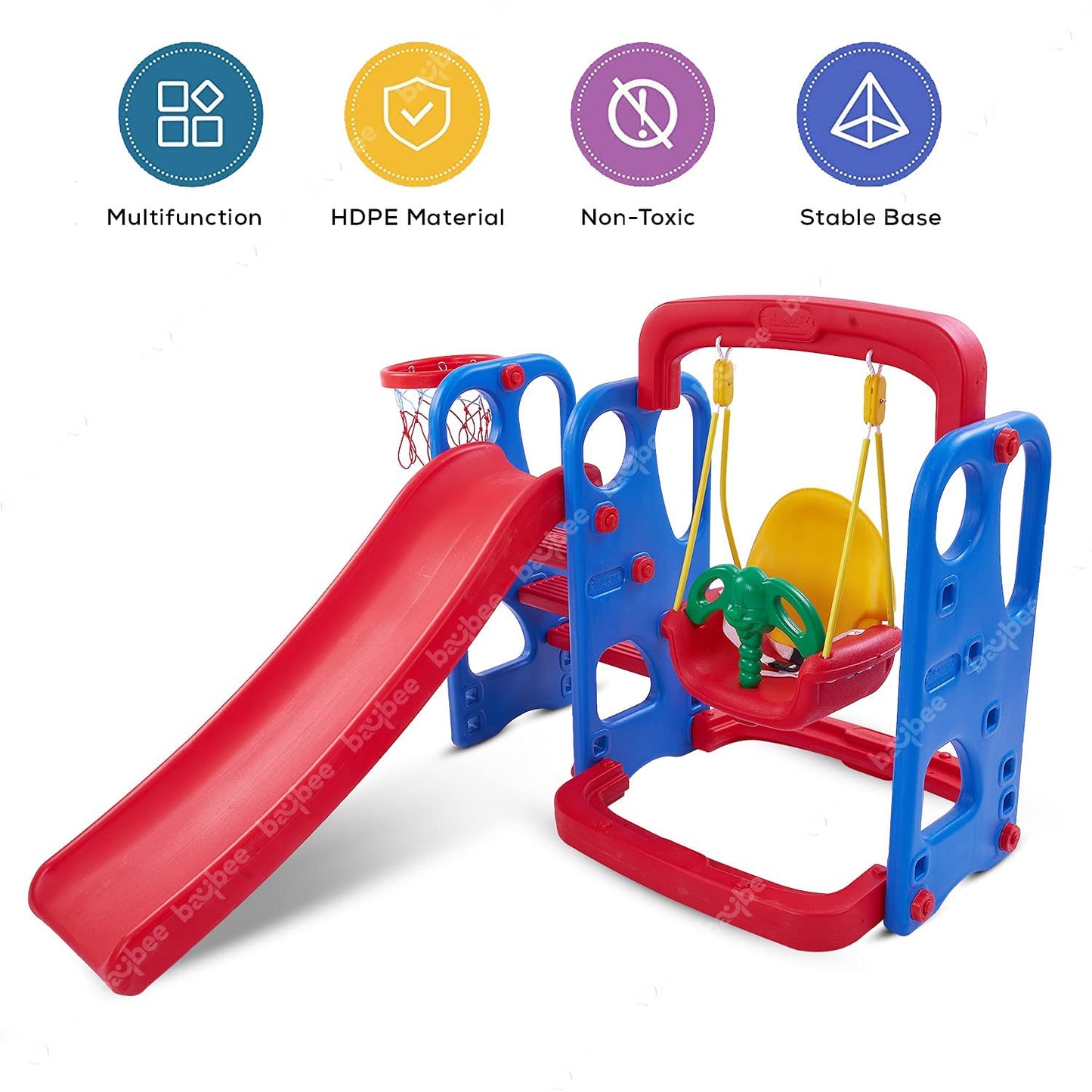 Baybee Super Garden Swing & Slider for Kids | Plastic Baby Slide and Swing Combo with 4 Inches Baby Basket Ball Toy for Home/Indoor/Outdoor