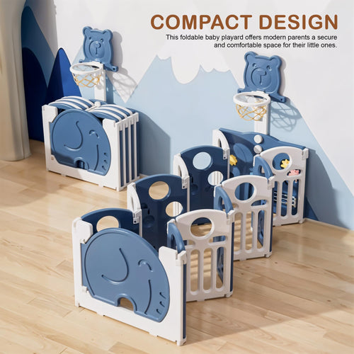 Baybee 2-in-1 Foldable Kids Playpen with Basketball Set & Sensory Toys Baby Play Yard with Safety Lock for 0-5 Years (18 Panel) Baybee India