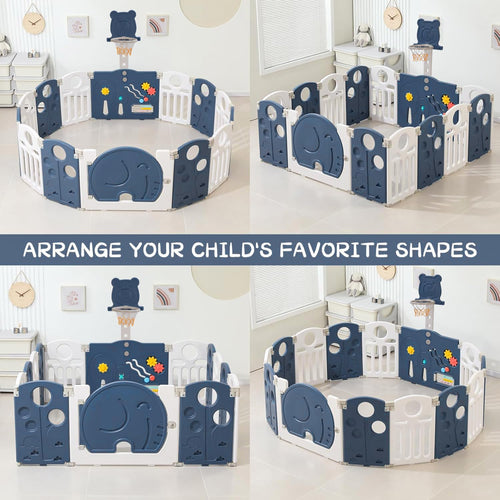 Baybee 2-in-1 Foldable Kids Playpen with Basketball Set & Sensory Toys Baby Play Yard with Safety Lock for 0-5 Years (18 Panel) Baybee India